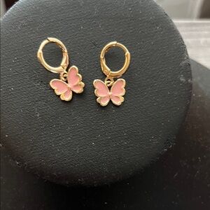 Gold Butterfly Hoop Earrings